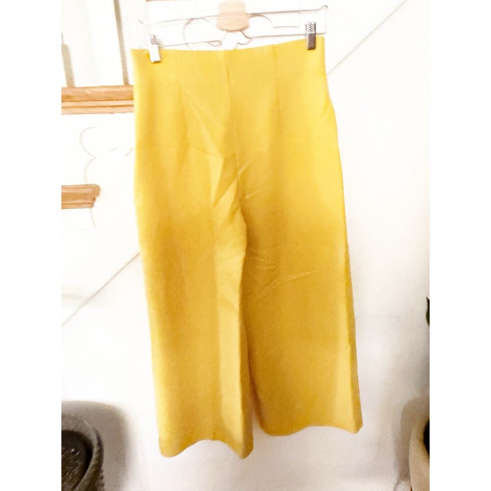 Zara High Waisted Wide Leg Cropped Pants Yellow Side Zip Trouser Size M - Picture 6 of 8
